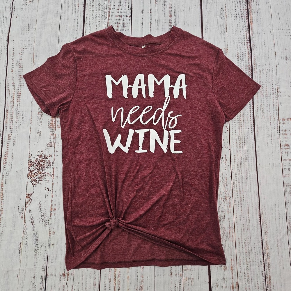 Mama Needs Wine Dark Heathered Red Knot Front Short Sleeve Tee Women's M